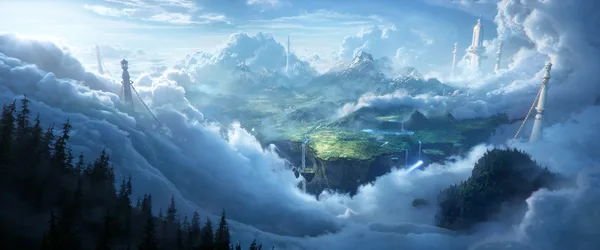 World of Warcraft Floating Island in the Clouds - free wallpaper 3840×1600