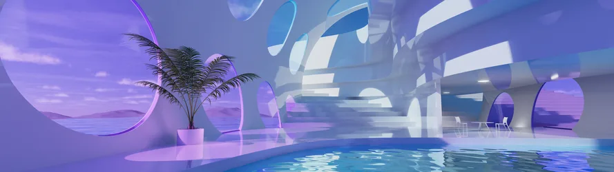 Poolrooms Vaporwave Paradise With Neon Reflections - free art & design wallpaper 7680×2160