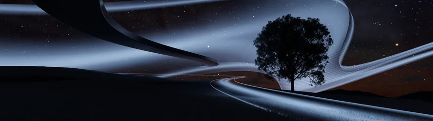 Starlit Night Among Luminous Hills - free abstract wallpaper 7680×2160
