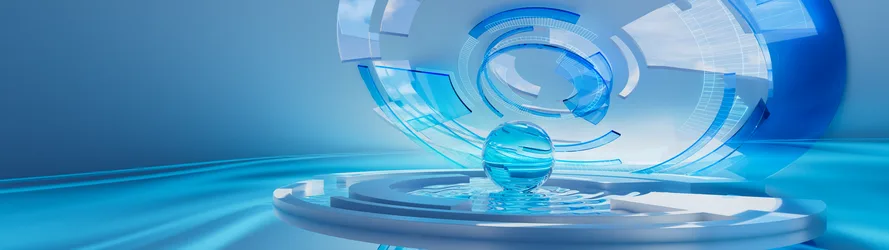 Blue Digital Sphere with Water Ripples - free abstract wallpaper 7680×2160