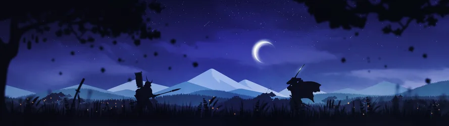 Ghost of Tsushima Samurai Under Moonlight - free fantasy wallpaper 3840×1080