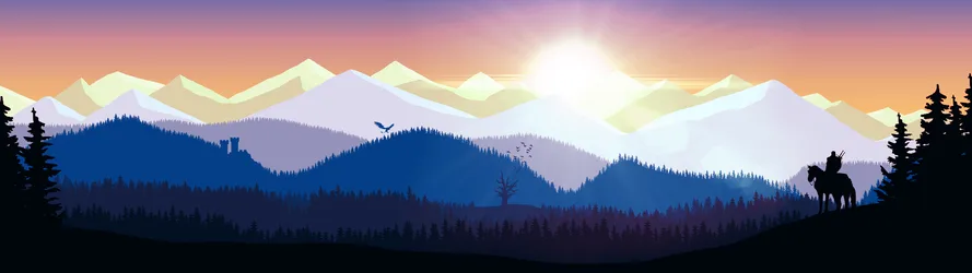 Geralt of Rivia's Mountain Journey - free wallpaper 3840×1080