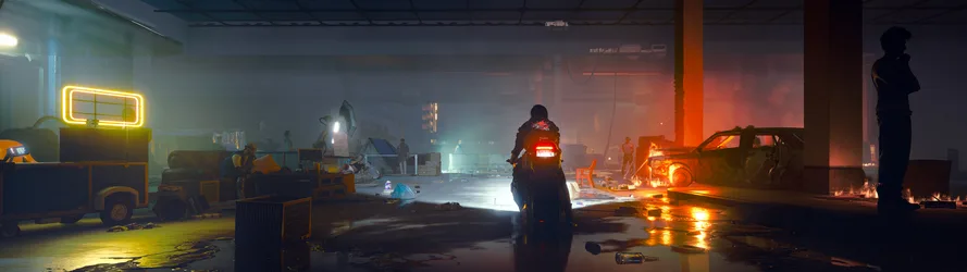 Cyberpunk 2077 Neon Night Motorcycle Ride - free wallpaper 3840×1080