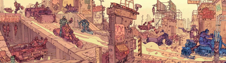Cyberpunk Chase Through Desert Wasteland - free sci-fi wallpaper 5144×1446