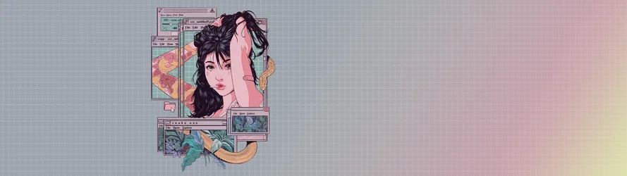 Windows 95 Aesthetic Digital Portrait With Snake Motif - free art & design wallpaper 3840×1080