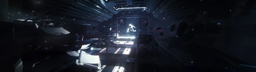 Astronaut in Zero Gravity Space Station - free space wallpaper 12000×3375