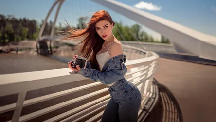 Woman With Camera on Modern Bridge - free people & portraits wallpaper 2048×1152