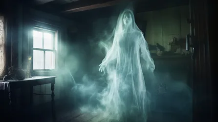 Ethereal Ghostly Figure in Abandoned Dark Room - free wallpaper 4000×2242