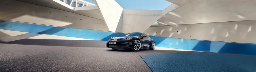 Porsche 911 Sports Car In Modern Architecture - free wallpaper 5120×1440