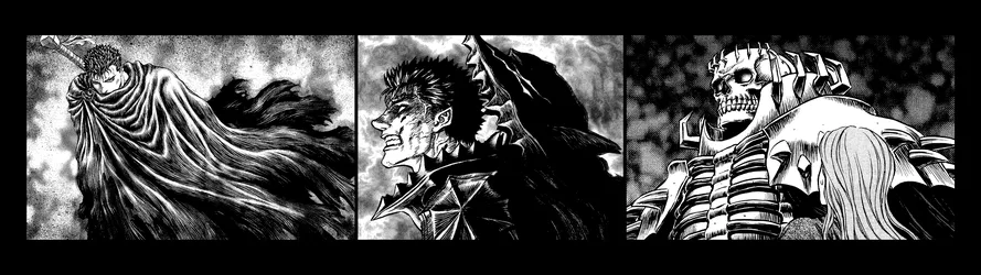 Guts and Skull Knight Berserk Dark Collage - free anime wallpaper 5120×1440