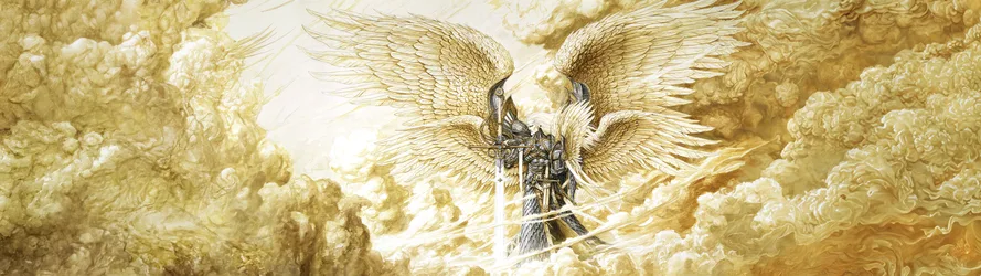 Heroes of Might and Magic Armored Angel with Sword in the Clouds - free wallpaper 5120×1440