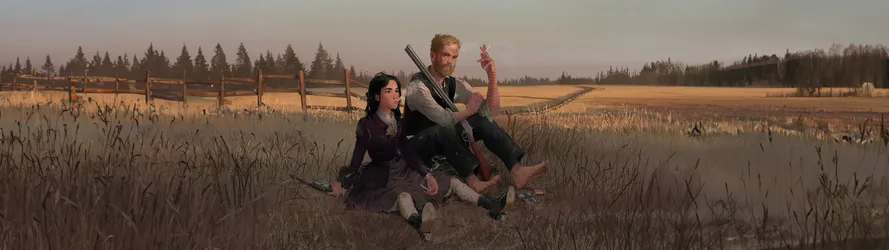 Western Outlaws in the Field - free wallpaper 5120×1440