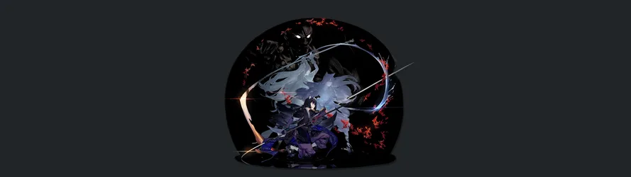 Saga of Arknights with Katana and Glowing Eyes - free wallpaper 5120×1440