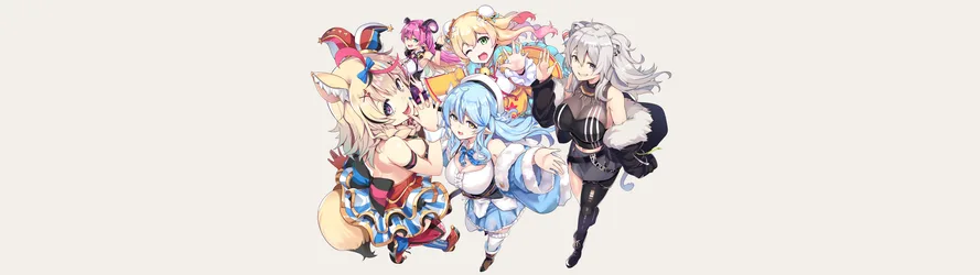 Hololive Fox Girls and Friends Waving - free wallpaper 5120×1440