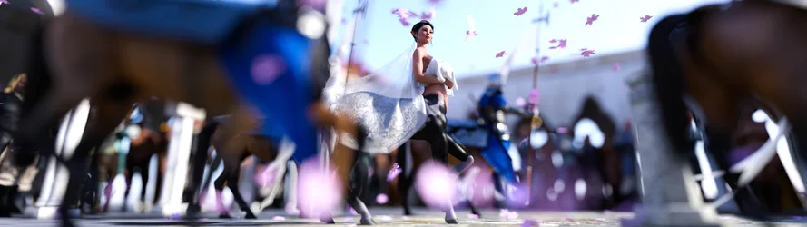 Centaur Maiden in White at Festival Celebration - free wallpaper 5120×1440