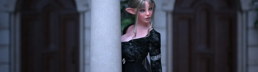 Elven Maiden in Black Gothic Dress - free fantasy wallpaper 3840×1080