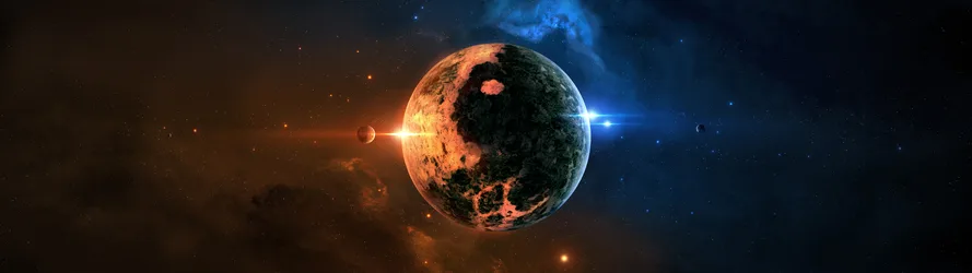 Yin and Yang Planet in Space - free space wallpaper 3840×1080