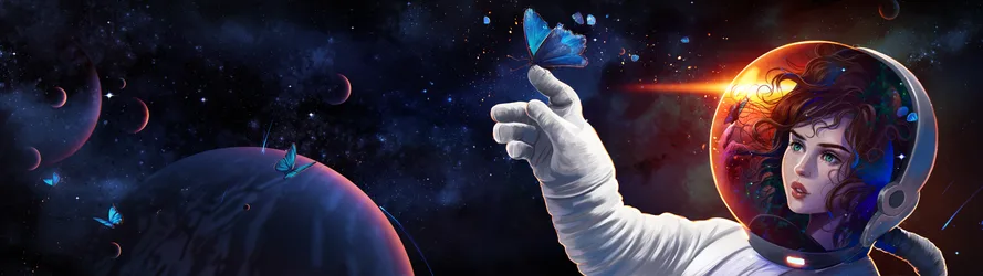 Astronaut Among the Stars - free space wallpaper 7680×2160