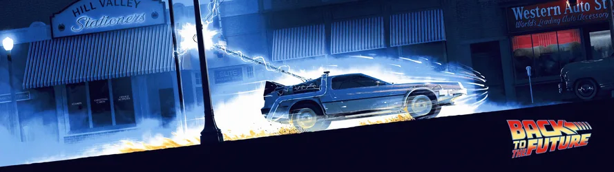 Back to the Future DeLorean in Hill Valley - free wallpaper 5120×1440