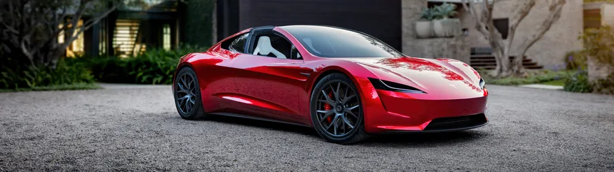 Tesla Roadster In Crimson Red - free cars & vehicles wallpaper 5120×1440