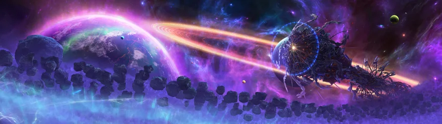 Cosmic Siege Fantasy Space Battle - free space wallpaper 7680×2160