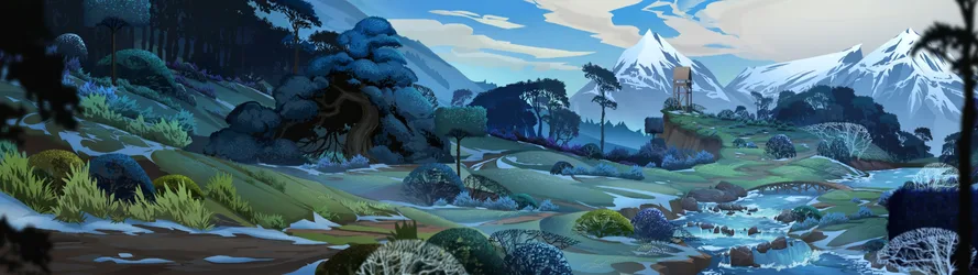 Fantasy Landscape With Mountains and Enchanted Forest - free fantasy wallpaper 3840×1080