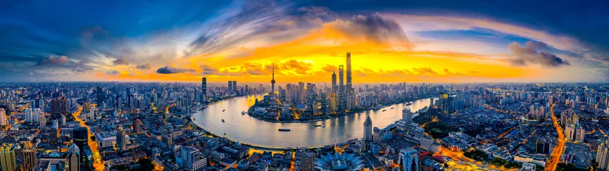 Shanghai Sunset Over The Huangpu River - free wallpaper 5120×1440