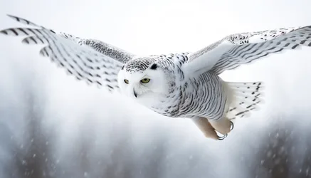 Snowy Owl in Flight Against White Winter Background - free animals wallpaper 6067×3467
