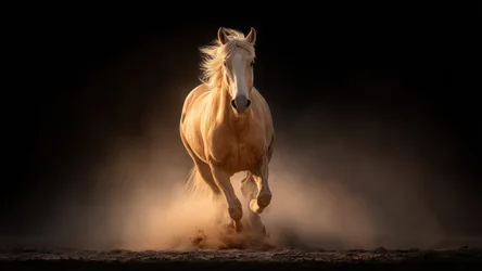 Palomino Horse Galloping Through Dust Cloud - free animals wallpaper 3840×2160