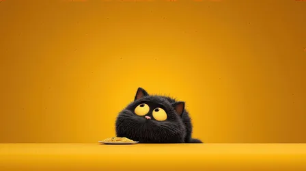 Black Cat with Yellow Eyes on Yellow Background - free wallpaper 3840×2143