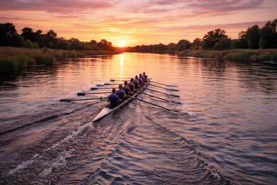 Rowing Team at Sunset on Calm River - free photography wallpaper 2880×1920