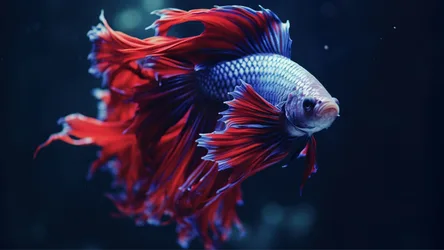 Red and Blue Betta Fish Swimming in Dark Water - free animals wallpaper 2000×1125