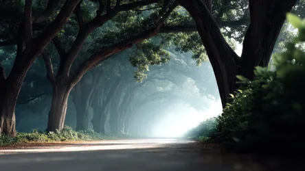 Tree-Lined Path with Misty Light - free landscapes wallpaper 3840×2160