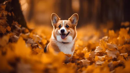 Happy Corgi in Autumn Leaves - free animals wallpaper 3840×2160