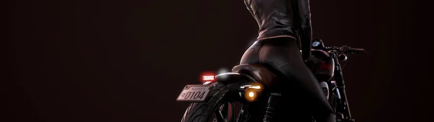 Midnight Rider on Her Motorcycle - free wallpaper 5120×1440