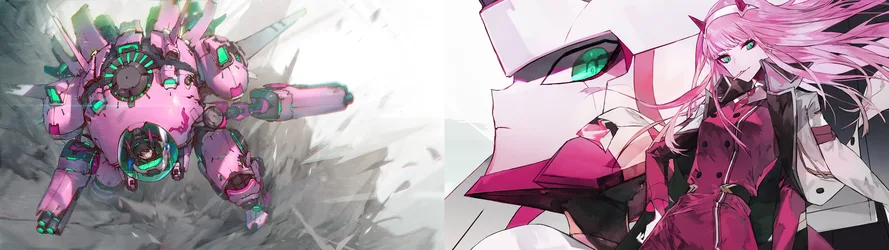 D.Va and Zero Two Mecha Pilots - free anime wallpaper 3840×1080
