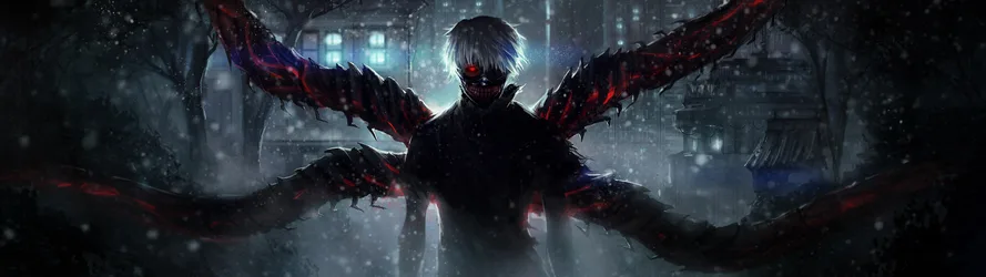 Kaneki Ken Tokyo Ghoul Dark Wings in the City - free wallpaper 3840×1080