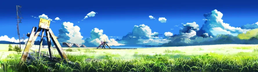 Serene Countryside With Water Tower and Summer Fields - free wallpaper 3840×1080