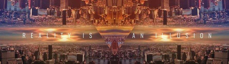 Fractured Reality City Illusion - free abstract wallpaper 3840×1080