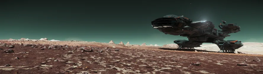 Star Citizen Constellation Aquila Landing on Desert Planet - free wallpaper 5120×1440