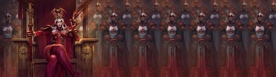 Sally Whitemane of Warcraft on her Scarlet Throne - free gaming wallpaper 3840×1080