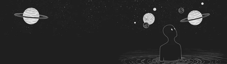 Cosmic Contemplation: A Silhouette Gazing at Distant Worlds - free space wallpaper 3840×1080