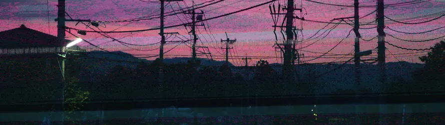 Glitch Art Power Lines at Sunset - free wallpaper 5120×1440