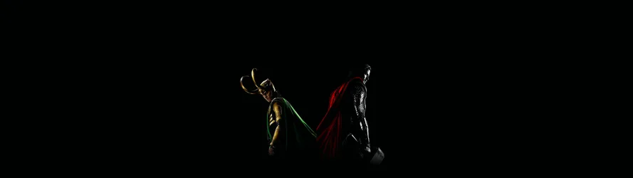 Thor and Loki in Marvel Cinematic Universe Minimalist Art - free wallpaper 3840×1080