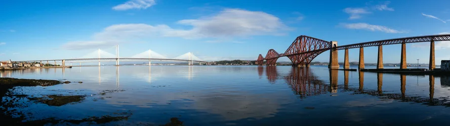 Scottish Bridges Over Forth River at Sunrise - free architecture wallpaper 5120×1440