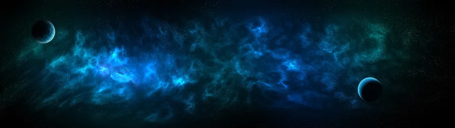 Blue Nebula and Planets Across the Cosmos - free space wallpaper 5120×1440