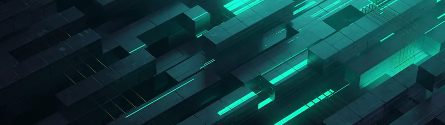 Digital Neon Blocks Abstract Technology Background - free wallpaper 3840×1080