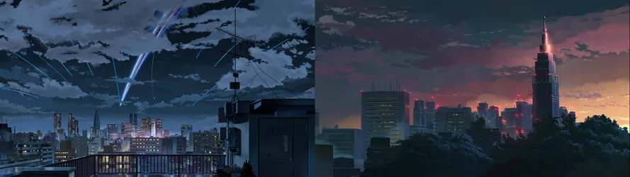 Your Name Cityscape at Dusk - free wallpaper 3840×1080