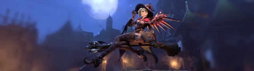 Mercy's Witching Hour in Overwatch - free wallpaper 5120×1440