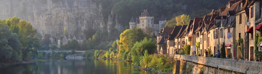 Medieval French Village Along the River - free wallpaper 4683×1317